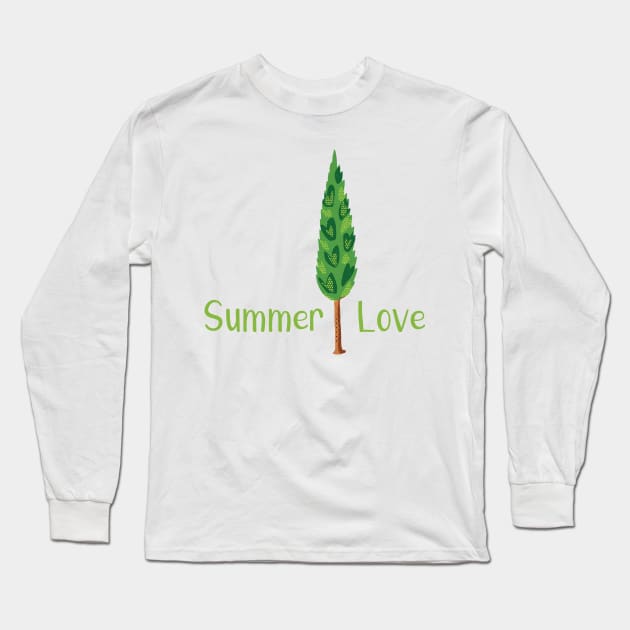 Summer Love - Lush Green Tree Illustration GC-106-01 Long Sleeve T-Shirt by GraphicCharms